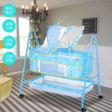 新款贺联新生婴儿床263带蚊帐多功能滚轮铁艺儿童摇篮床