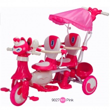 儿童双胞胎三轮车 脚踏车双座带推杆音乐 带遮阳蓬批发