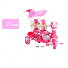 儿童双胞胎三轮车 脚踏车双座带推杆音乐 带遮阳蓬批发