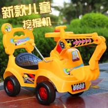 儿童工程车带音乐手动操作可坐可骑大号溜溜车1-6岁玩具车滑行车