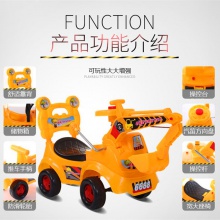 儿童工程车带音乐手动操作可坐可骑大号溜溜车1-6岁玩具车滑行车