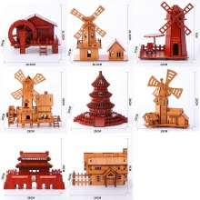 3D立体仿真模型拼图木质家居装饰摆件儿童玩具中国风建筑木质模型