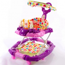 带音乐和遮阳棚的塑料圆形婴儿学步车 防O型腿防侧翻儿童学步车