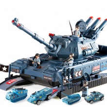 男孩早教音乐变形收纳轨道合金惯性车军事坦克模型儿童坦克玩具车