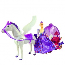 儿童大号礼盒装过家家马车公主娃娃玩具仿真马叫声炫彩灯光