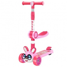 新款儿童滑板车小兔子卡通造型单板米高车三合一可坐可骑一键折叠