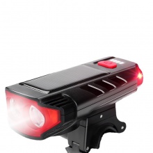 自行车灯车前灯太阳能充电喇叭夜骑强光手电筒防雨山地车骑行装备