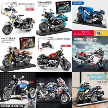 兼容乐高积木哈雷摩托车机械狂飙拼装玩具男孩川崎机车模型摆件