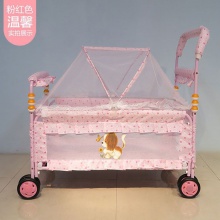 婴儿床新款铁小手推床宝宝睡篮多功能推车便携bb欧式简易小床蚊帐