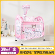 公主风格婴儿床推床布艺小推车童床宝宝铁床可加长bb床储物层