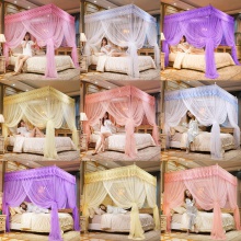 简约款三开门公主房落地式蚊帐家用蕾丝宫廷文帐1.5/1.8m