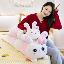 趴款可爱兔子抱枕毛绒玩具羽绒棉软体毛毛虫兔子枕头送女生日礼物