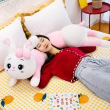 趴款可爱兔子抱枕毛绒玩具羽绒棉软体毛毛虫兔子枕头送女生日礼物