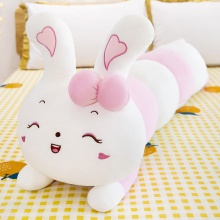 趴款可爱兔子抱枕毛绒玩具羽绒棉软体毛毛虫兔子枕头送女生日礼物