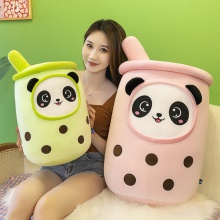 创意新款奶油奶茶杯抱枕奶茶熊猫公仔毛绒玩具儿童玩偶娃娃商场