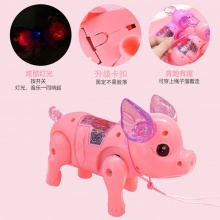 抖音同款会跑电动小猪创意发光音乐儿童玩具牵绳小猪夜市地摊货源