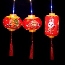 新款卡通手提发光灯笼宫灯兔子玉兔花灯儿童圆形元宵闪光礼品