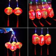 新款卡通手提发光灯笼宫灯兔子玉兔花灯儿童圆形元宵闪光礼品