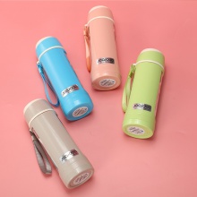 清新可爱480ml直身玻璃水杯 PP时尚手提便捷礼品杯 商务玻璃水杯