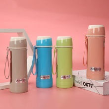 清新可爱480ml直身玻璃水杯 PP时尚手提便捷礼品杯 商务玻璃水杯