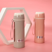 清新可爱480ml直身玻璃水杯 PP时尚手提便捷礼品杯 商务玻璃水杯