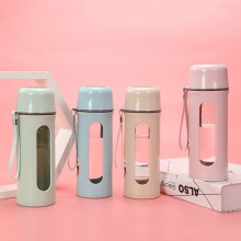 创意透明玻璃杯印刷logo带提绳便携防烫礼品杯花茶杯运动玻璃水杯