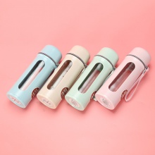 创意透明玻璃杯印刷logo带提绳便携防烫礼品杯花茶杯运动玻璃水杯