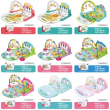 英文彩盒婴儿脚踏琴玩具新生儿宝宝多功能钢琴健身架爬爬垫
