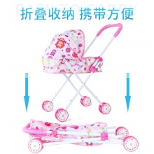 铁制婴儿手推车带仿真洋娃娃女孩过家家玩具小宝宝学步车