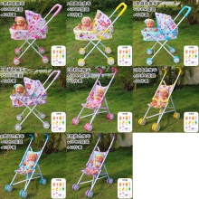 铁制婴儿手推车带仿真洋娃娃女孩过家家玩具小宝宝学步车