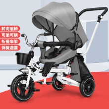 减震单人可躺可旋转可折叠儿童脚踏三轮车 带蓬三轮车