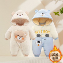 婴儿连体衣服冬季男女宝宝加绒加厚棉衣哈衣新生儿外出保 暖爬爬服