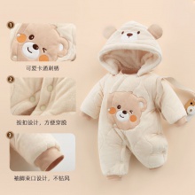 婴儿连体衣服冬季男女宝宝加绒加厚棉衣哈衣新生儿外出保 暖爬爬服