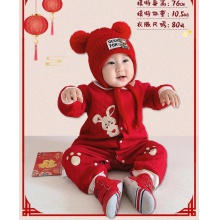 新生婴儿衣服秋冬连体衣红色满月百岁宴新年宝宝百天过年兔子衣服