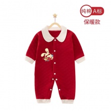新生婴儿衣服秋冬连体衣红色满月百岁宴新年宝宝百天过年兔子衣服