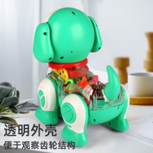 抖音同款电动透明齿轮小狗万向炫彩灯光音乐儿童动物玩具地摊