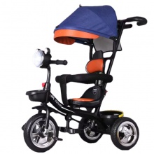 儿童三轮车自行车四合一带蓬手推车宝宝脚踏车音乐灯光玩具车