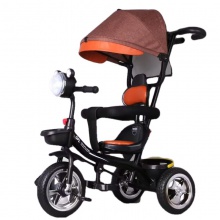 儿童三轮车自行车四合一带蓬手推车宝宝脚踏车音乐灯光玩具车