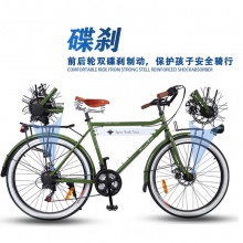 复古款成人脚踏车 黄/绿双色26#双碟刹变速单车 北欧风男女自行车